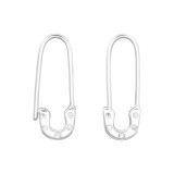 Safety Pin - 925 Sterling Silver Earrings with CZ SD47991