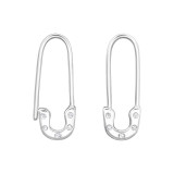 Safety Pin - 925 Sterling Silver Earrings with CZ SD47991