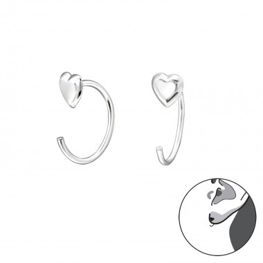 Heart - 925 Sterling Silver Hoop Earrings SD30601