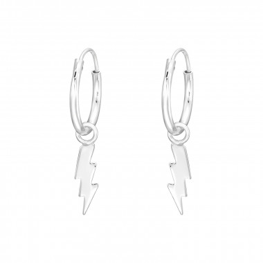 Hanging Lightning Bolt - 925 Sterling Silver Hoop Earrings SD41565