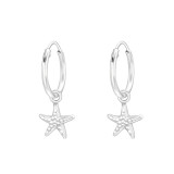 Hanging Starfish - 925 Sterling Silver Hoop Earrings SD42591