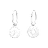 Sun And Wave - 925 Sterling Silver Hoop Earrings SD43389