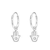 Hamsa - 925 Sterling Silver Hoop Earrings SD43838