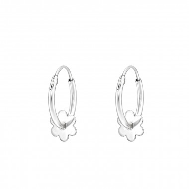 Flower - 925 Sterling Silver Hoop Earrings SD43904