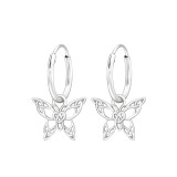 Hanging Butterfly - 925 Sterling Silver Hoop Earrings SD44593