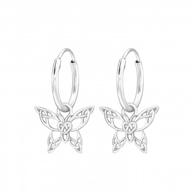 Hanging Butterfly - 925 Sterling Silver Hoop Earrings SD44593