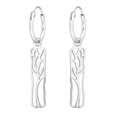 Hanging Geometric - 925 Sterling Silver Hoop Earrings SD44594