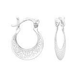 Laser Cut Patterned - 925 Sterling Silver Hoop Earrings SD44967