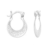 Laser Cut Patterned - 925 Sterling Silver Hoop Earrings SD44967