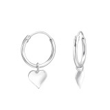 Hanging Heart - 925 Sterling Silver Hoop Earrings SD45008