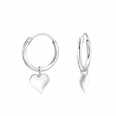 Hanging Heart - 925 Sterling Silver Hoop Earrings SD45008