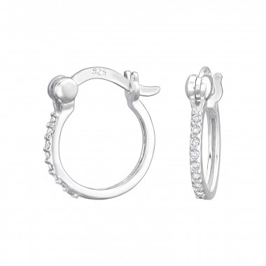 Pave - 925 Sterling Silver Hoop Earrings SD47536