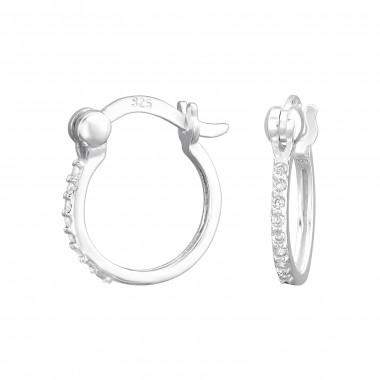 Pave - 925 Sterling Silver Hoop Earrings SD47536