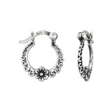 Flower - 925 Sterling Silver Hoop Earrings SD48657