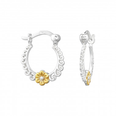 Flower - 925 Sterling Silver Hoop Earrings SD48658