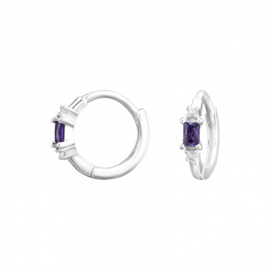 Baguette Amethyst - 925 Sterling Silver Huggies SD47341