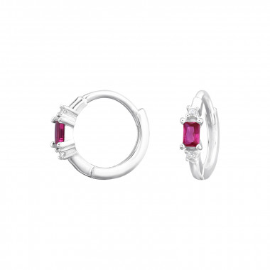 Baguette Ruby - 925 Sterling Silver Huggies SD47343