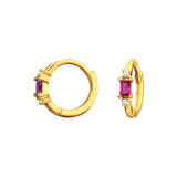 Baguette Ruby Gold Plated - 925 Sterling Silver Huggies SD47344