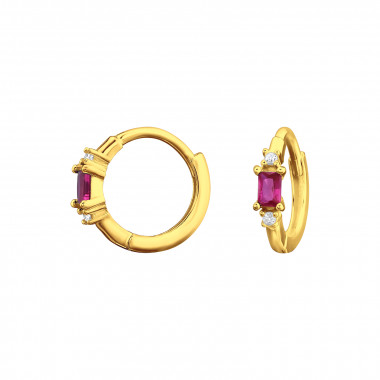 Baguette Ruby Gold Plated - 925 Sterling Silver Huggies SD47344