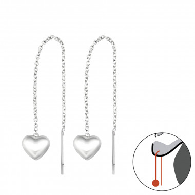 Thread Through Heart - 925 Sterling Silver Simple Earrings SD34866