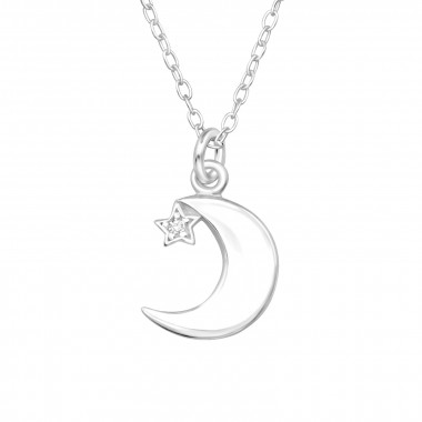 Moon With Star - 925 Sterling Silver Necklaces with Stones SD46699