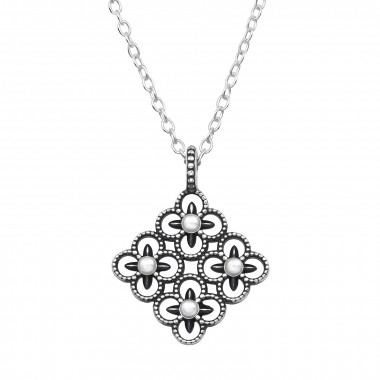 Flower - 925 Sterling Silver Necklaces with Stones SD48392