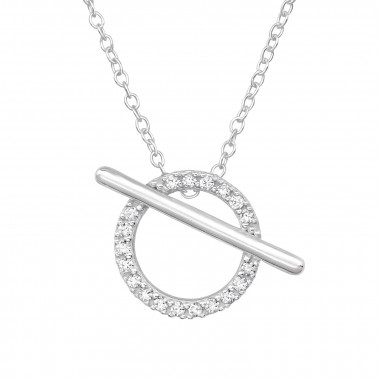 Circle With Crossbar - 925 Sterling Silver Necklaces with Stones SD48787