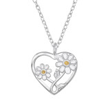 Heart With Sun Flower - 925 Sterling Silver Necklaces with Stones SD49478