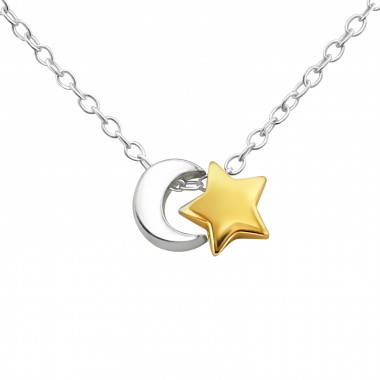 Moon and Star - 925 Sterling Silver Silver Necklaces SD21918