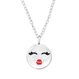 Kissing Face Emoji - 925 Sterling Silver Silver Necklaces SD46275