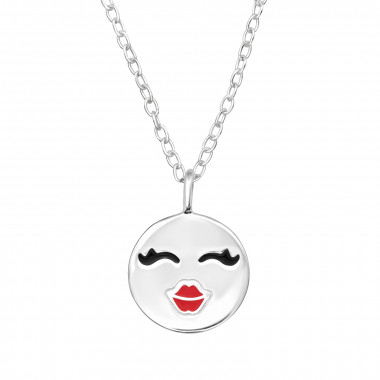 Kissing Face Emoji - 925 Sterling Silver Silver Necklaces SD46275