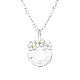 Flower Crowned Emoji - 925 Sterling Silver Silver Necklaces SD46983