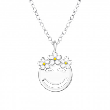 Flower Crowned Emoji - 925 Sterling Silver Silver Necklaces SD46983