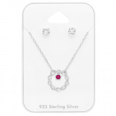 Twisted Necklace With Round 4mm Ear Stud - 925 Sterling Silver Necklace & Stud Sets SD49021