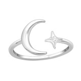 Moon And Star - 925 Sterling Silver Rings with CZ SD41406