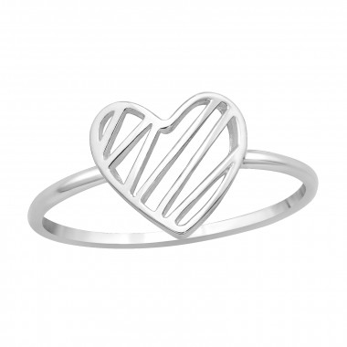 Patterned Heart - 925 Sterling Silver Simple Rings SD46321