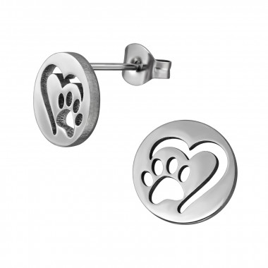 Paw Footprint In Heart - 316L Surgical Grade Stainless Steel Stainless Steel Ear studs SD48991