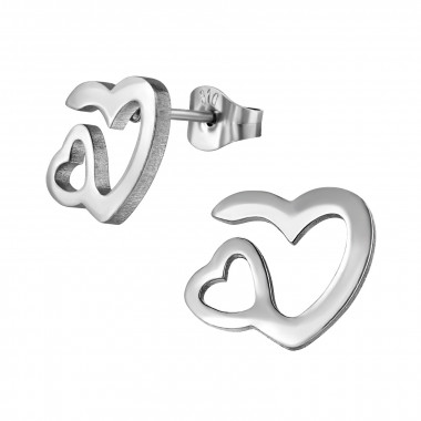 Double Heart - 316L Surgical Grade Stainless Steel Stainless Steel Ear studs SD49133