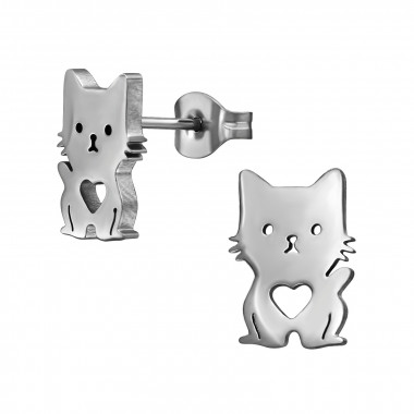 Cat With Heart - 316L Surgical Grade Stainless Steel Stainless Steel Ear studs SD49148