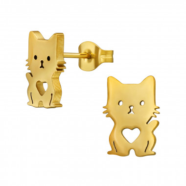 Cat With Heart - 316L Surgical Grade Stainless Steel Stainless Steel Ear studs SD49149