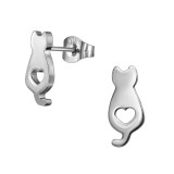 Cat With Heart - 316L Surgical Grade Stainless Steel Stainless Steel Ear studs SD49436