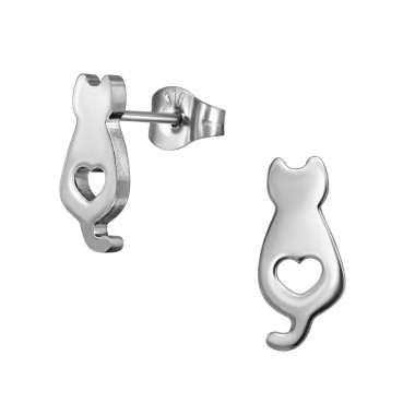 Cat With Heart - 316L Surgical Grade Stainless Steel Stainless Steel Ear studs SD49436