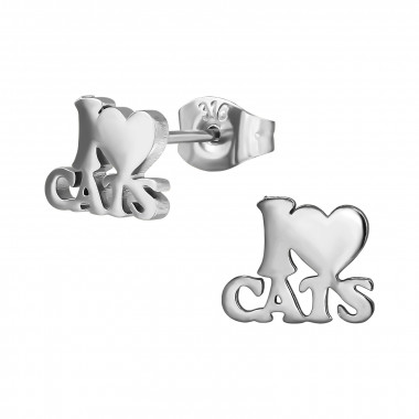 I Love Cats - 316L Surgical Grade Stainless Steel Stainless Steel Ear studs SD49439