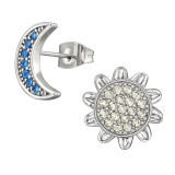 Moon & Flower - 316L Surgical Grade Stainless Steel Stainless Steel Ear studs SD49473