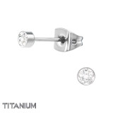 Titanium Round Ear Studs With Crystal  - Titanium Titanium Ear Studs SD38448