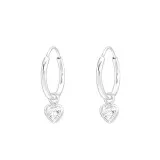 Hanging Heart - 925 Sterling Silver Hoop Earrings SD44374
